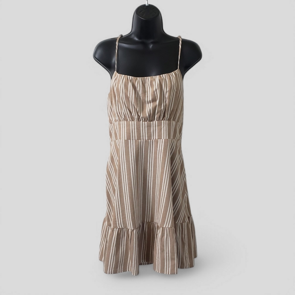 Vintage Y2K Speechless Cotton Blend Babydoll Dress XL Tan White Stripe‎ Summer